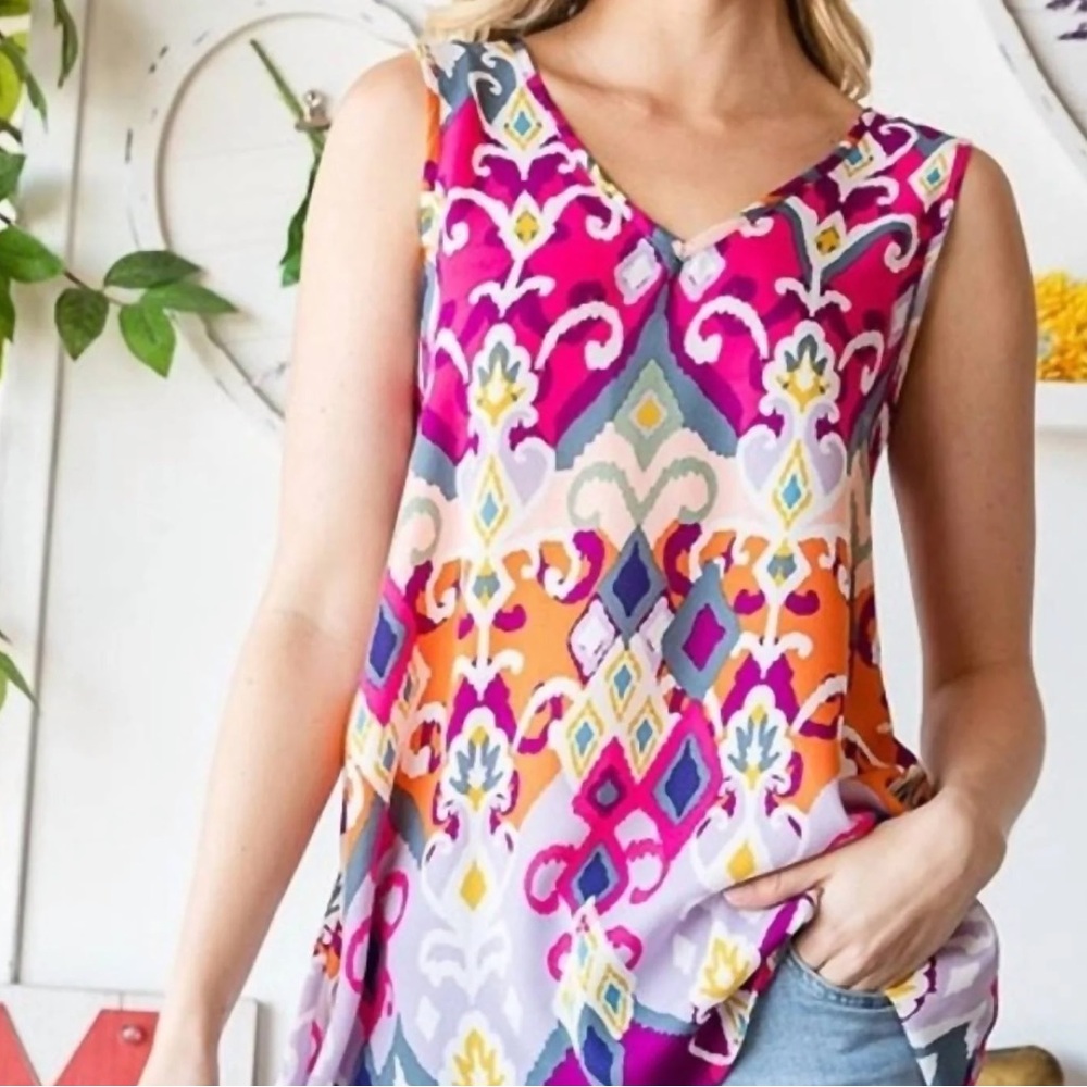 HEIMISH USA Pink and Multi Color Boho Southwestern Tunic